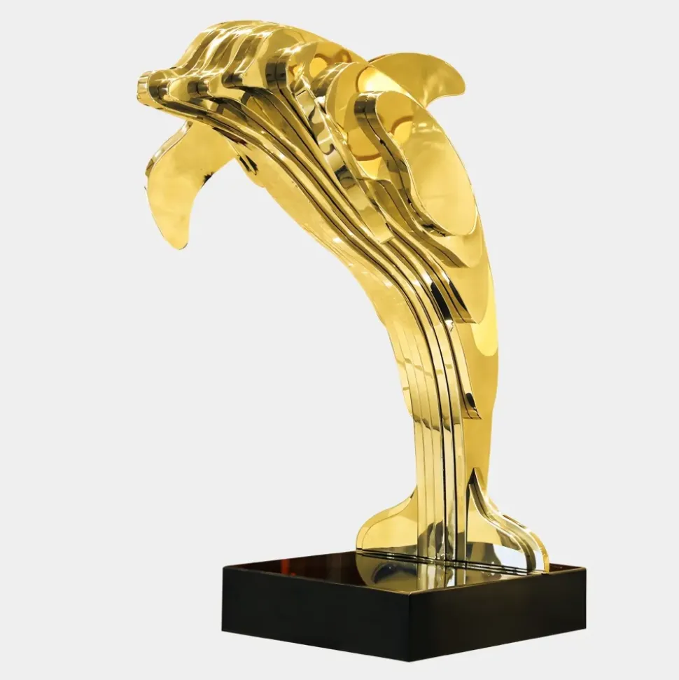 Aqua Dolphin 70cm Gold Metal Garden Sculpture