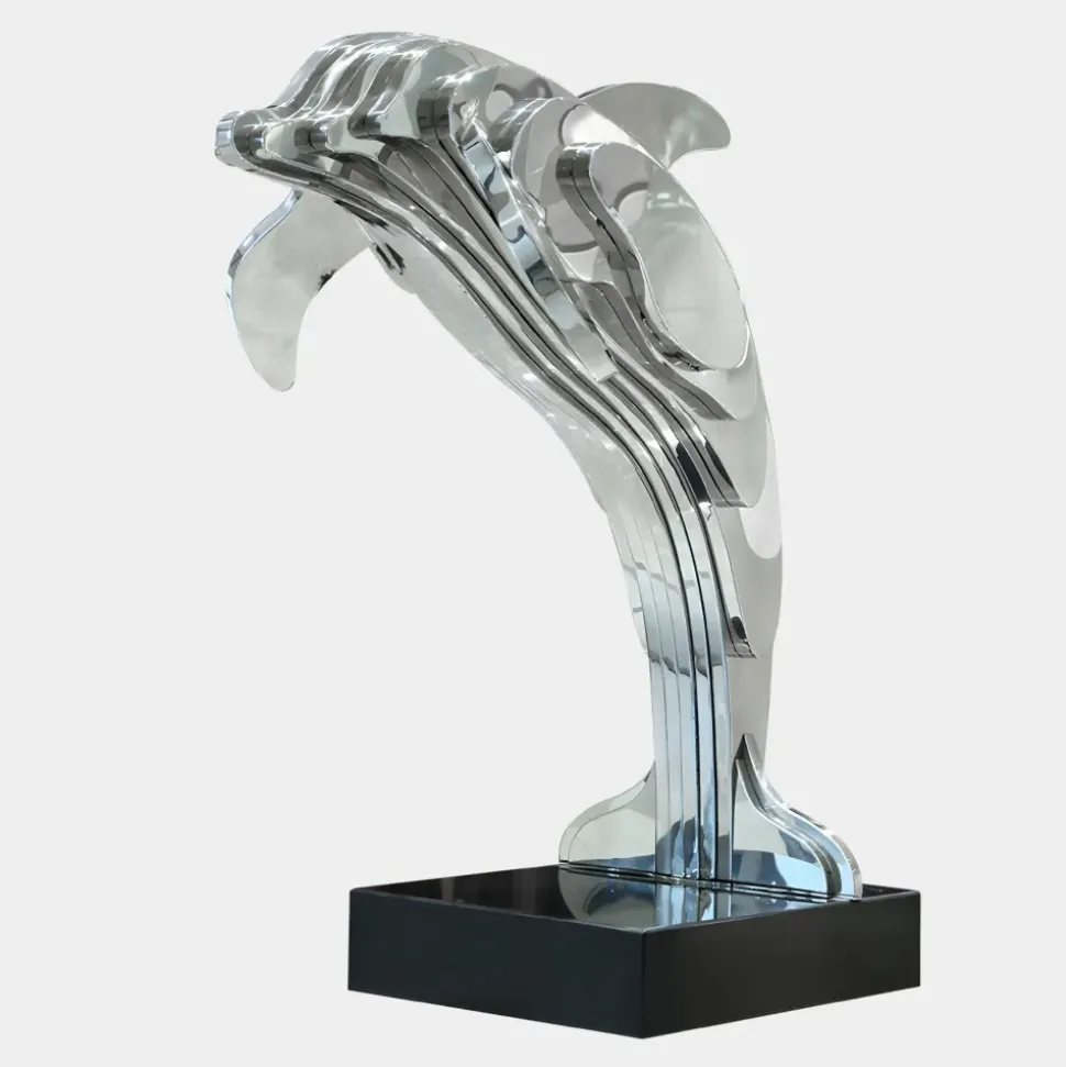 Aqua Dolphin 105cm Silver Metal Garden Sculpture