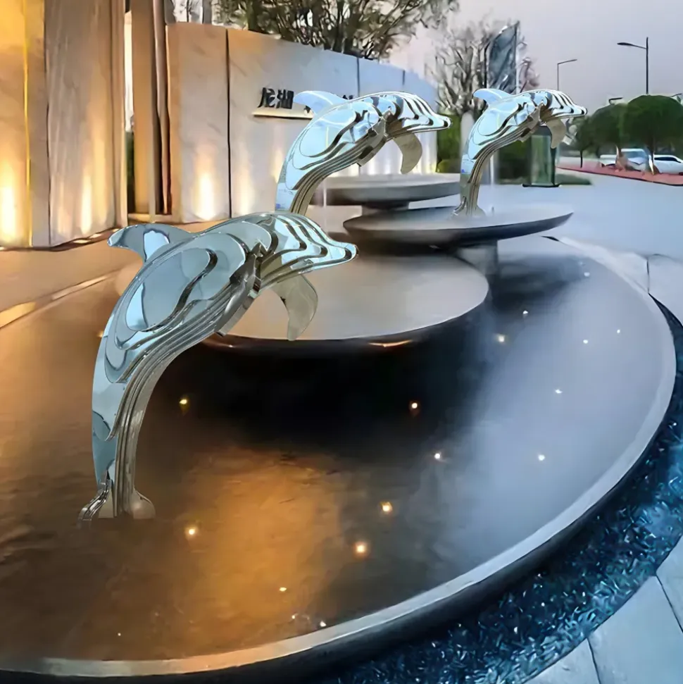 Aqua Dolphin 105cm Silver Metal Garden Sculpture