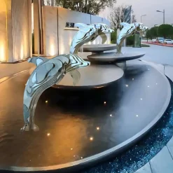 Aqua Dolphin 70cm Silver Metal Garden Sculpture