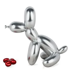 Balloon Dog & Bone 28cm Silver Resin Indoor Sculpture