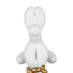 Balloon Dog & Bone 28cm White Resin Indoor Sculpture