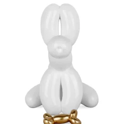 Balloon Dog & Bone 46cm White Resin Indoor Sculpture