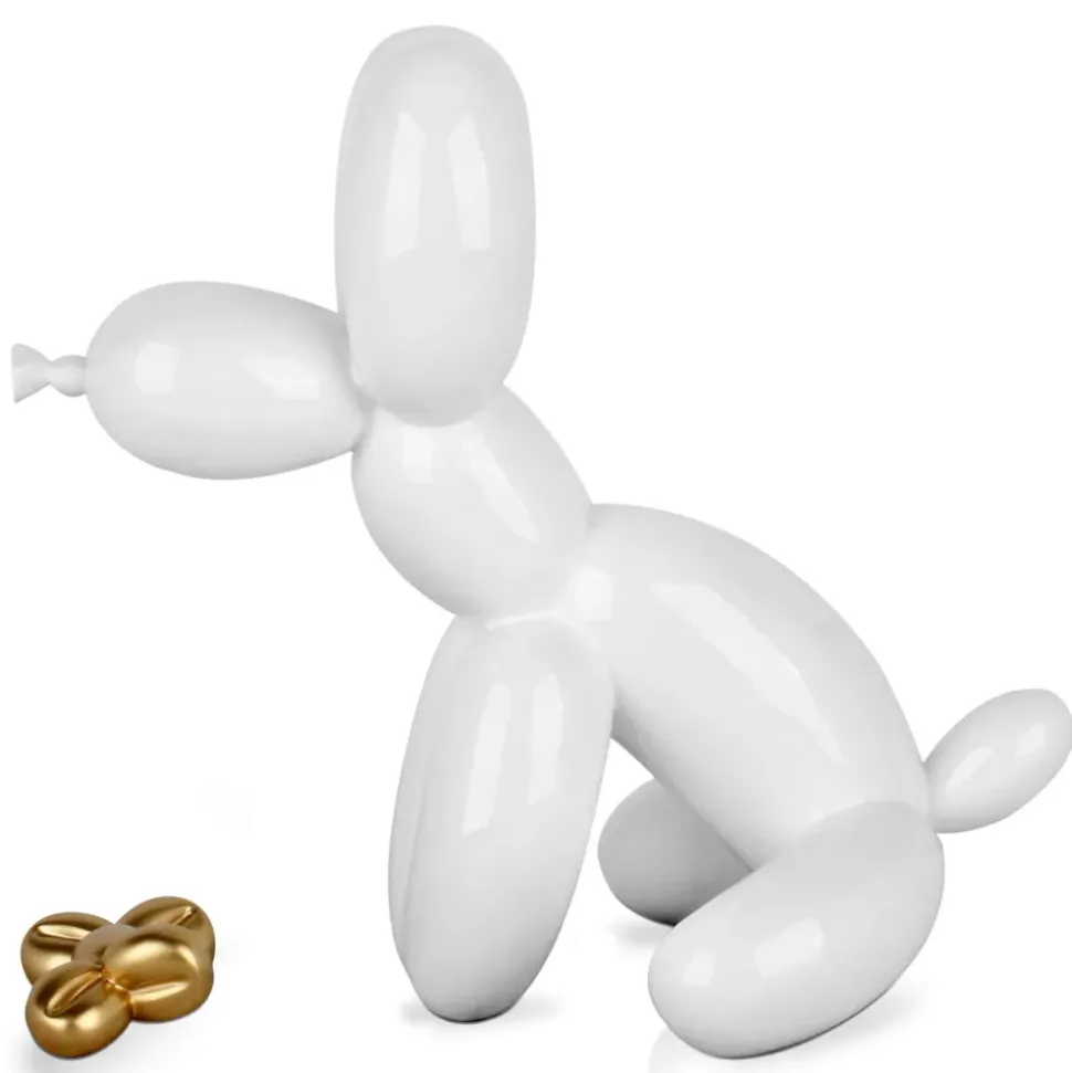 Balloon Dog & Bone 46cm White Resin Indoor Sculpture