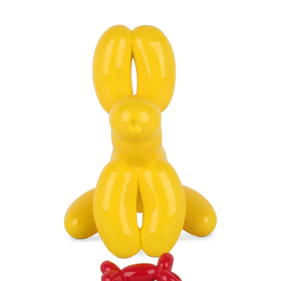 Balloon Dog & Bone 28cm Yellow Resin Indoor Sculpture