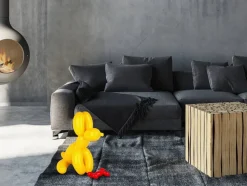 Balloon Dog & Bone 46cm Yellow Resin Indoor Sculpture