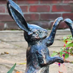 Battling Hares 50cm Bronze Metal Garden Statues