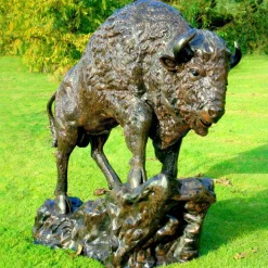 Buffalo Life-Size Bronze Metal Garden Statue