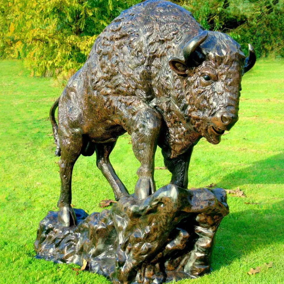 Buffalo Life-Size Bronze Metal Garden Statue