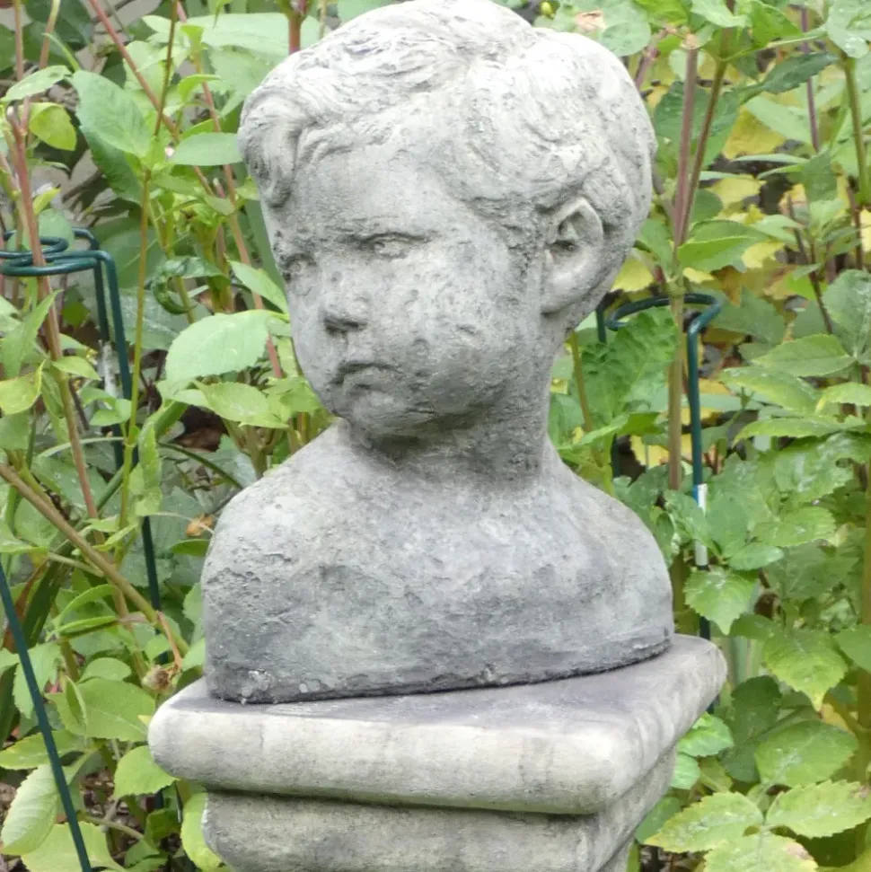 Classic Boy Bust on Pedestal Stone Garden Statue