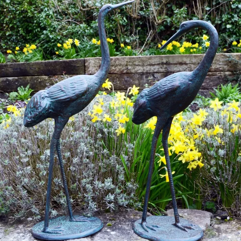 Classic Cranes Bronze Metal Garden Ornaments