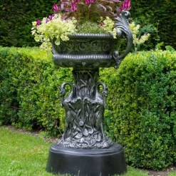 Classic Swan Urn Bronze Metal Garden Planter