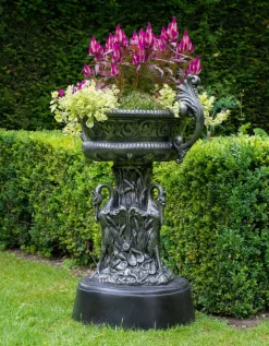 Classic Swan Urn Bronze Metal Garden Planter