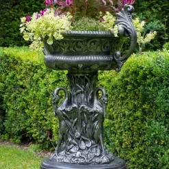 Classic Swan Urn Bronze Metal Garden Planter