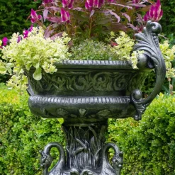 Classic Swan Urn Bronze Metal Garden Planter