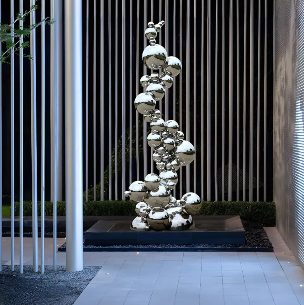 Cosmic Bubbles 226cm Silver Metal Garden Sculpture