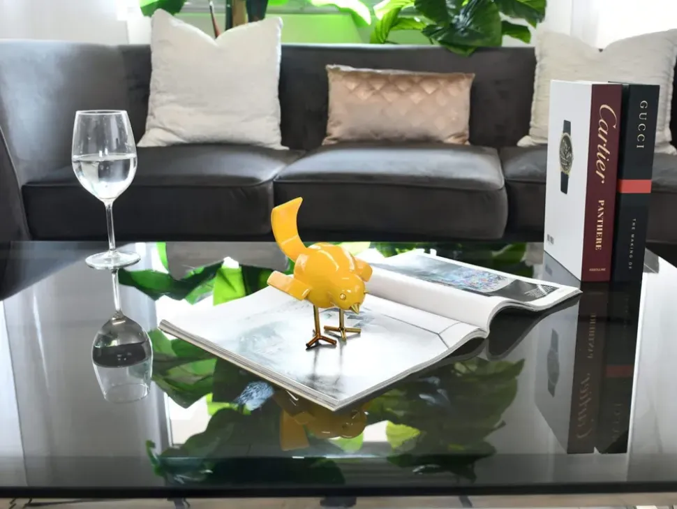 Cubic Bird 14cm Caio Yellow Resin Indoor Sculpture