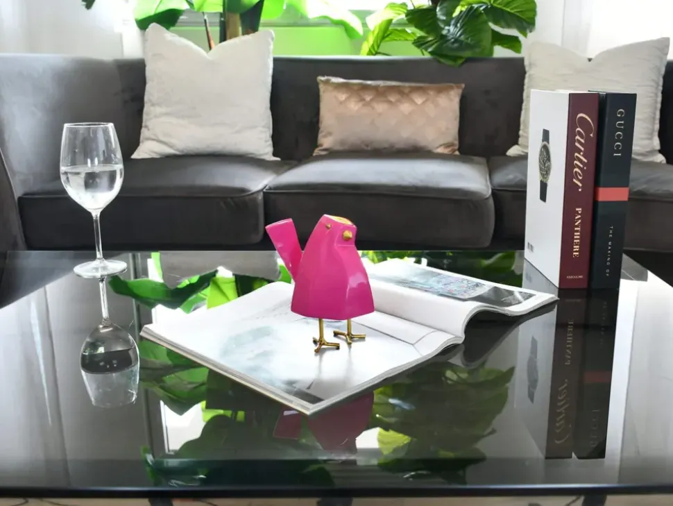 Cubic Bird 14cm Magenta Resin Indoor Sculpture