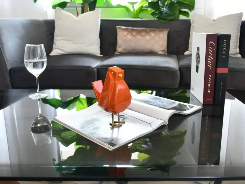 Cubic Bird 18cm Orange Resin Indoor Sculpture