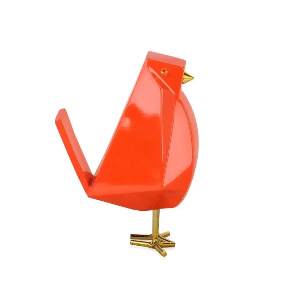Cubic Bird 18cm Orange Resin Indoor Sculpture