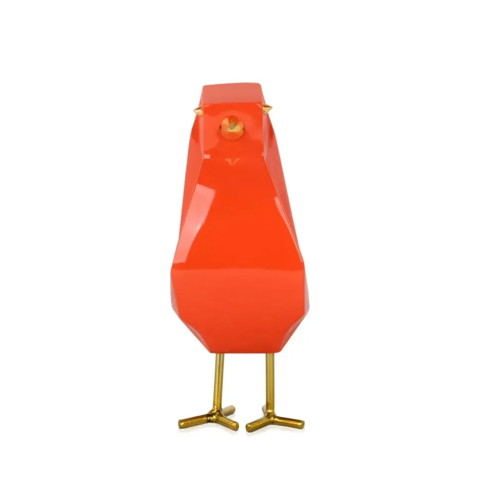 Cubic Bird 18cm Orange Resin Indoor Sculpture