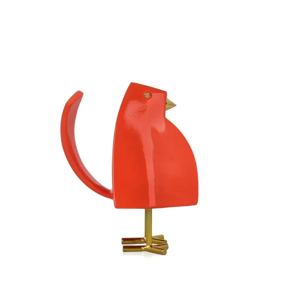 Cubic Bird 14cm Orange Resin Indoor Sculpture