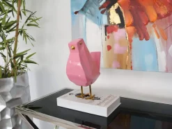 Cubic Bird 30cm Pink Resin Indoor Sculpture