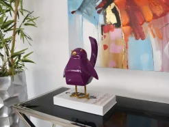 Cubic Bird 30cm Violet Resin Indoor Sculpture
