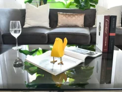 Cubic Bird 14cm Yellow Resin Indoor Sculpture