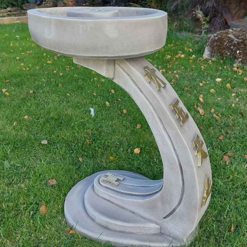 Curved Japanese Design Stone Garden Bird Bath