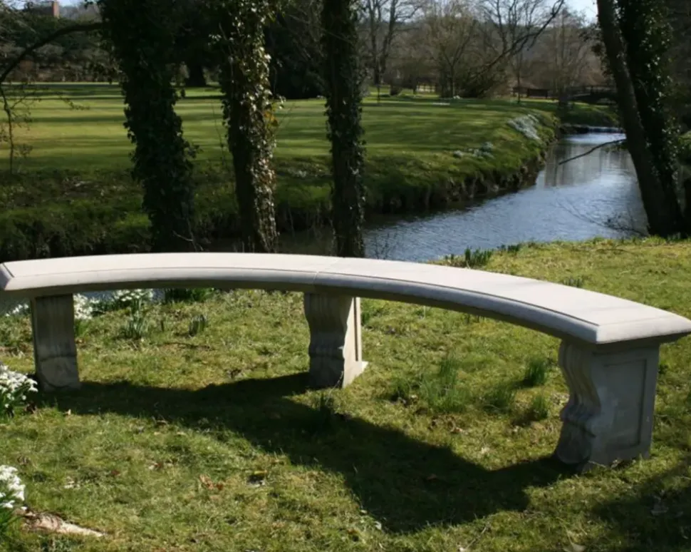 Curved Plain Double Stone Garden Bench