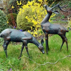 Deer & Doe Bronze Metal Garden Statues
