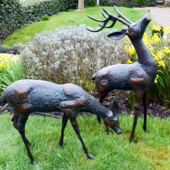 Deer & Doe Bronze Metal Garden Statues