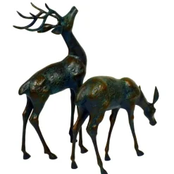 Deer & Doe Bronze Metal Garden Statues