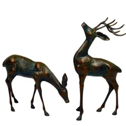 Deer & Doe Bronze Metal Garden Statues