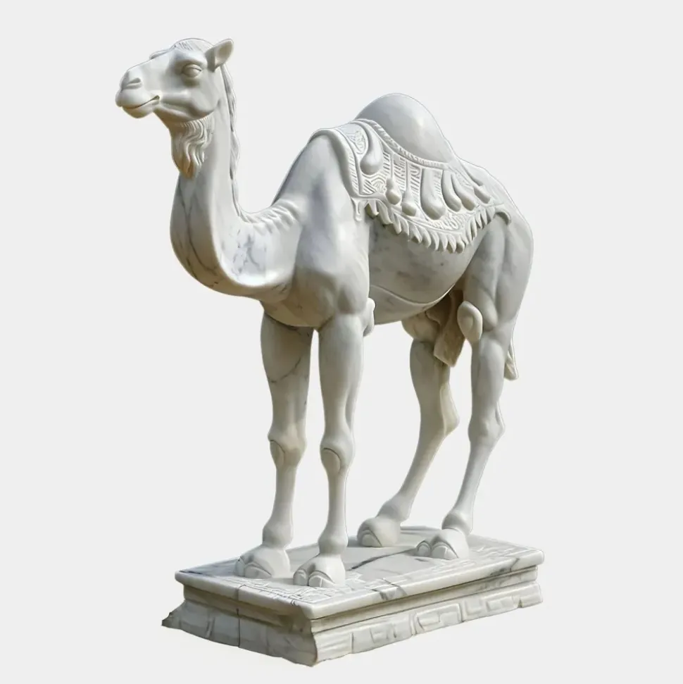Desert Camel 160cm White Marble Garden Statue v6