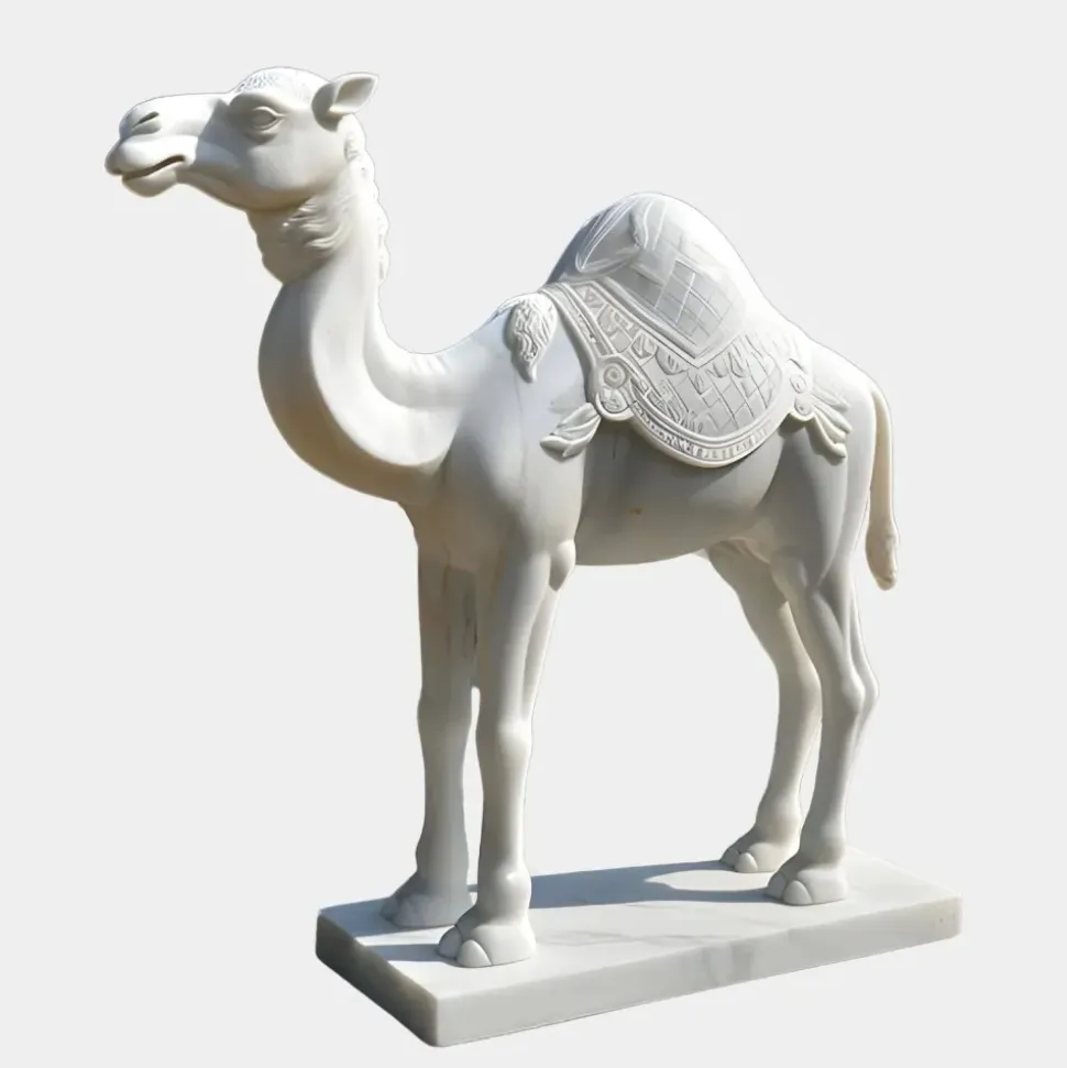 Desert Camel 160cm White Marble Garden Statue v1