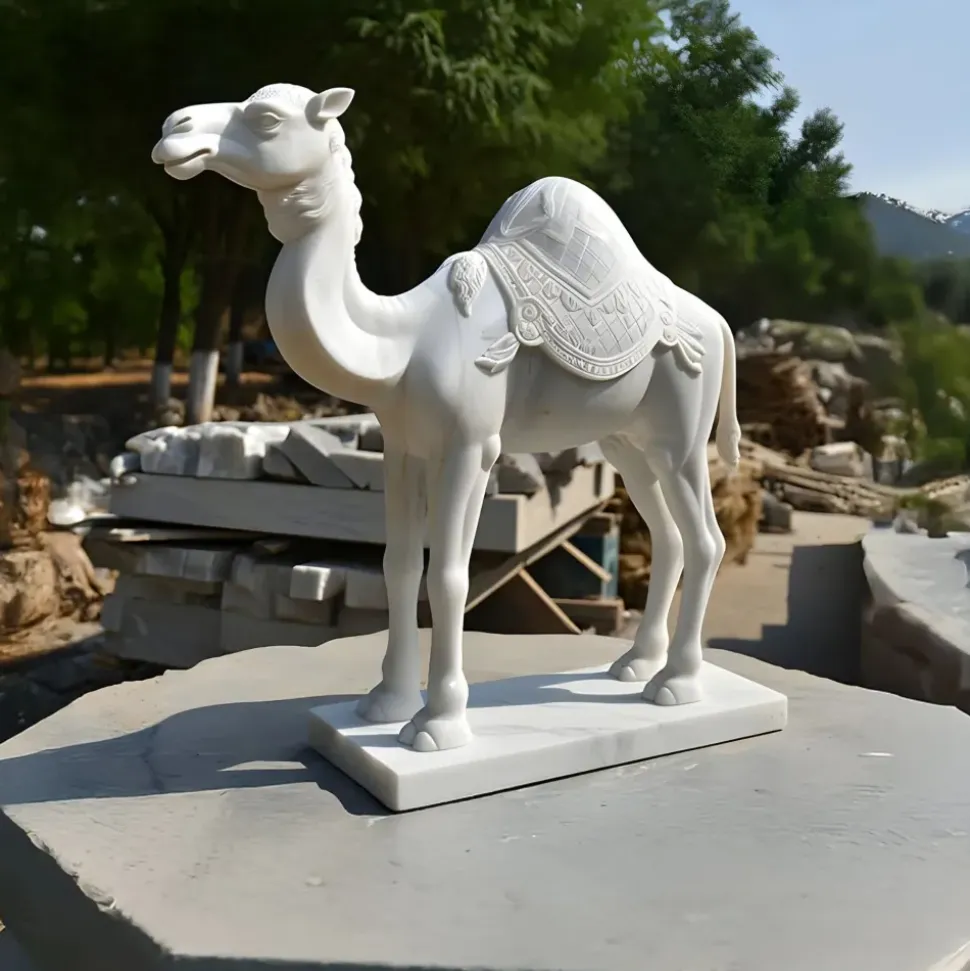 Desert Camel 160cm White Marble Garden Statue v1