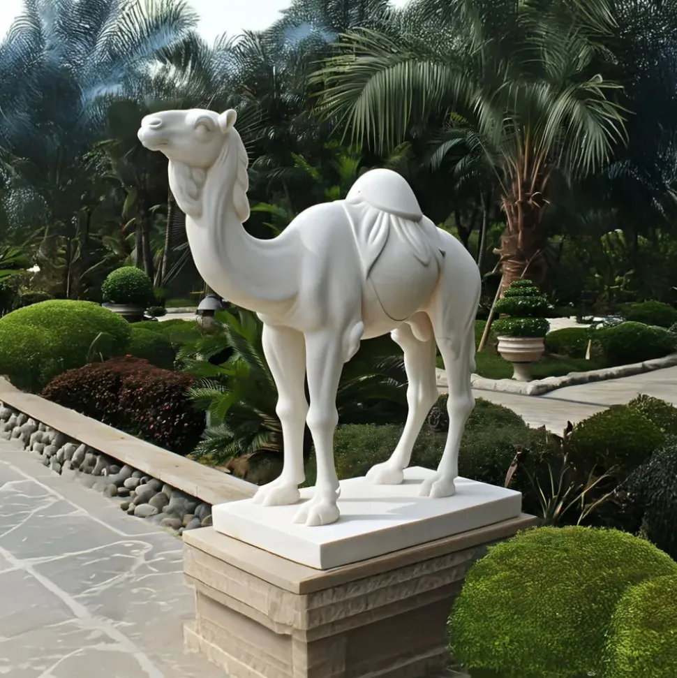 Desert Camel 160cm White Marble Garden Statue v4