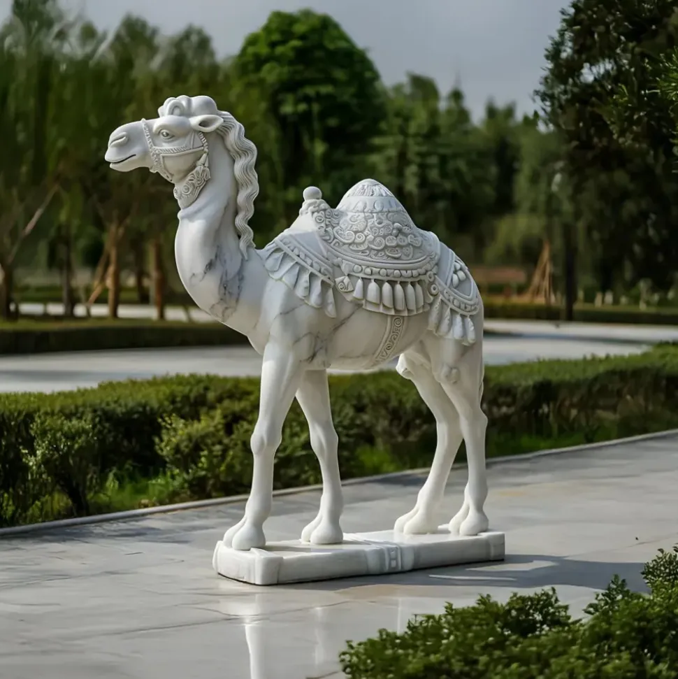 Desert Camel 160cm White Marble Garden Statue v3