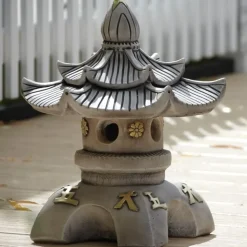 Double Top Japanese Pagoda Stone Garden Ornament