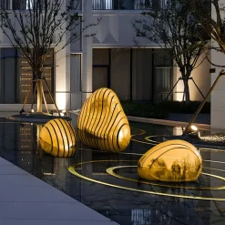 Dynamic Pebbles 95cm Gold Metal Garden Sculptures