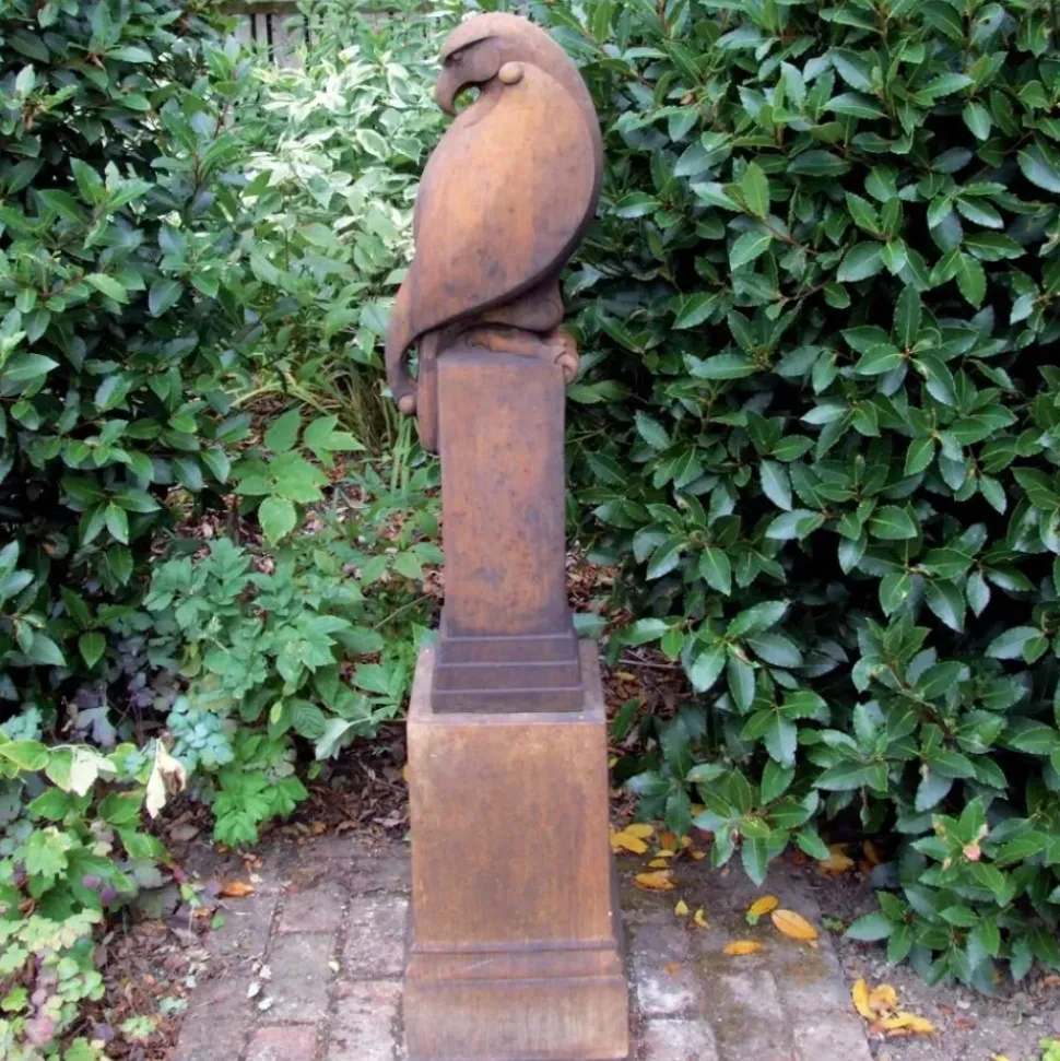 Eagle on Pedestal Modern Stone Garden Statue (Rust)