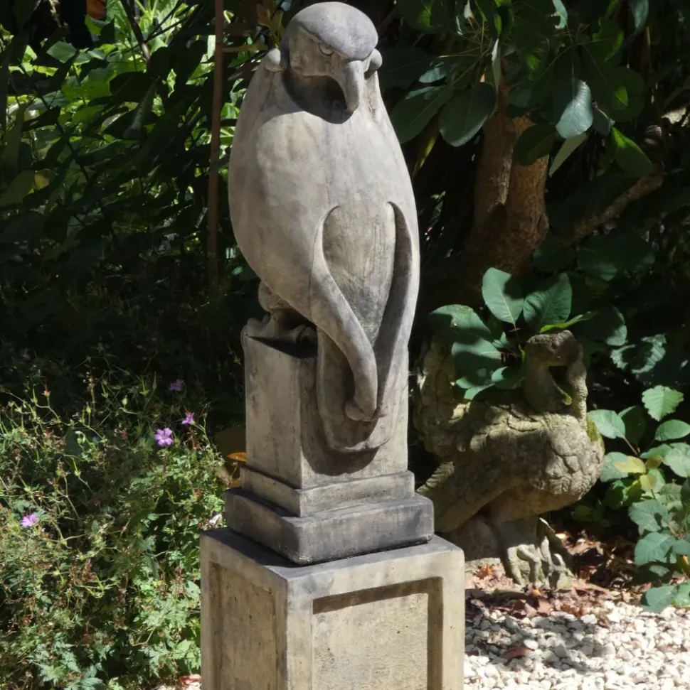 Eagle on Plain Pedestal Modern Stone Garden Statue