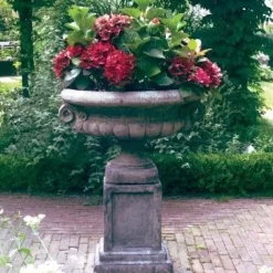Edwardian Stone Garden Planter on Plain Pedestal