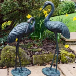 Elegant Cranes Bronze Metal Garden Ornaments