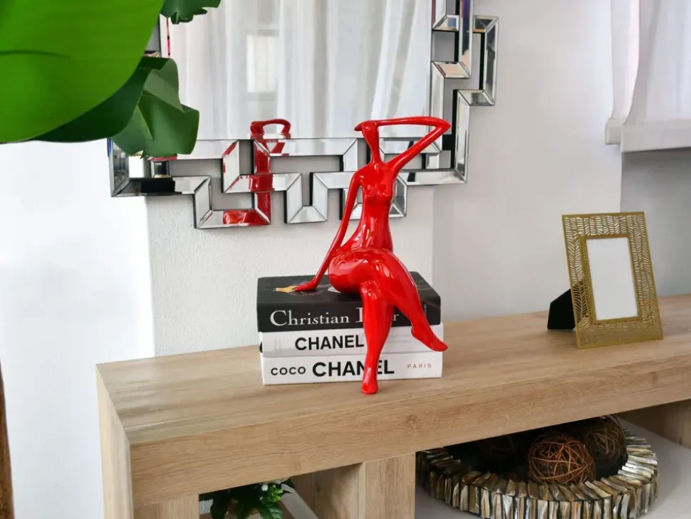 Elegant Grace 38cm Red Resin Indoor Sculpture