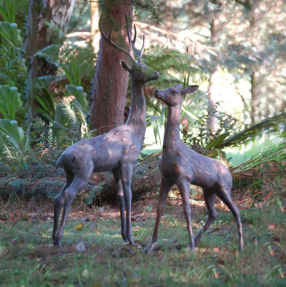 Extra Large Stag & Doe Deer Bronze Garden Statues