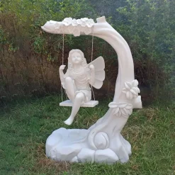 Fairy on Swing 110cm Marble Resin Garden Ornament
