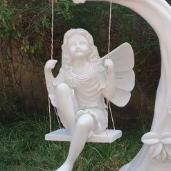Fairy on Swing 110cm Marble Resin Garden Ornament